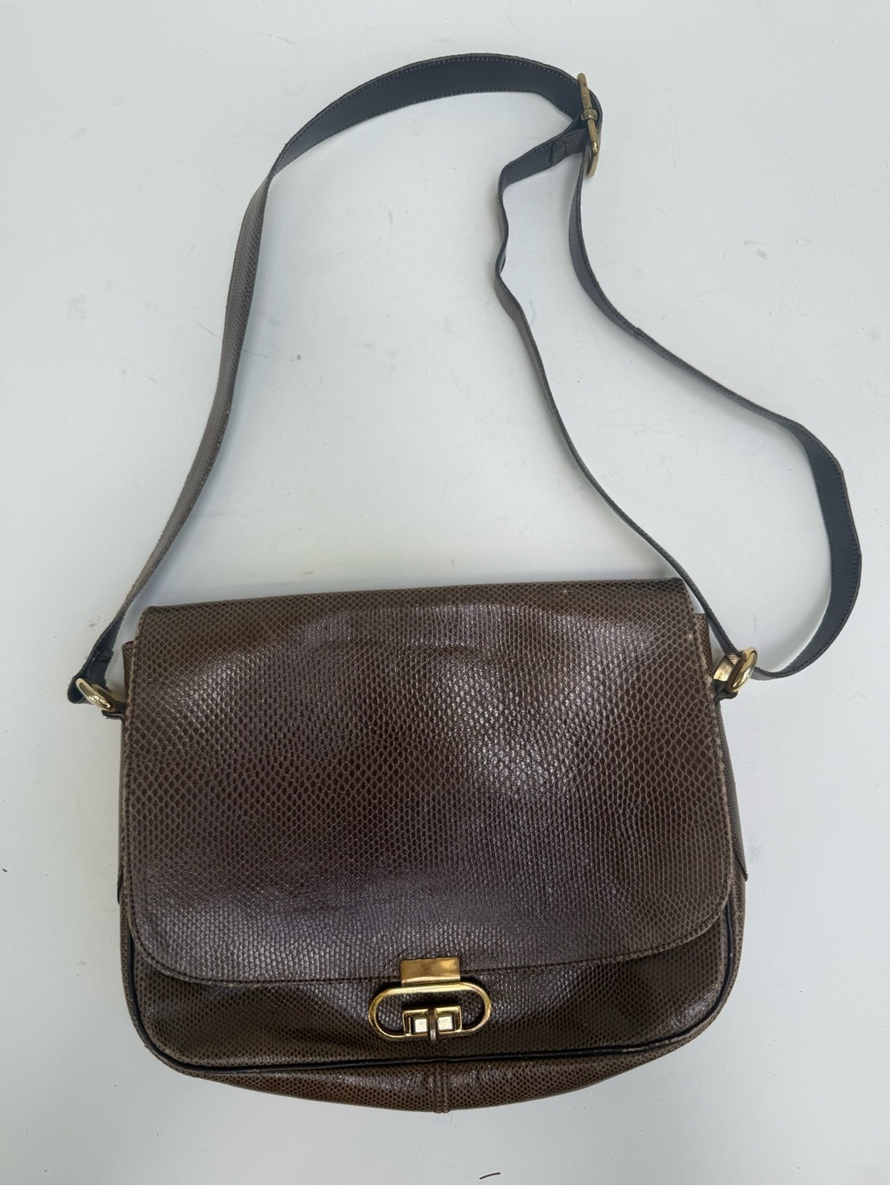vintage brown, lizard-embossed Studio Reco crossbody bag